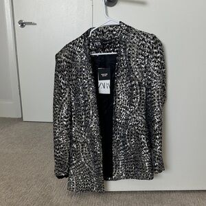 ZARA Silver Sequin Blazer Jacket